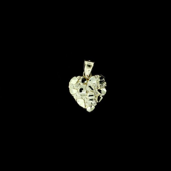 10K Yellow Gold Diamond Cut Nugget Heart Pendant - Picture 1 of 8